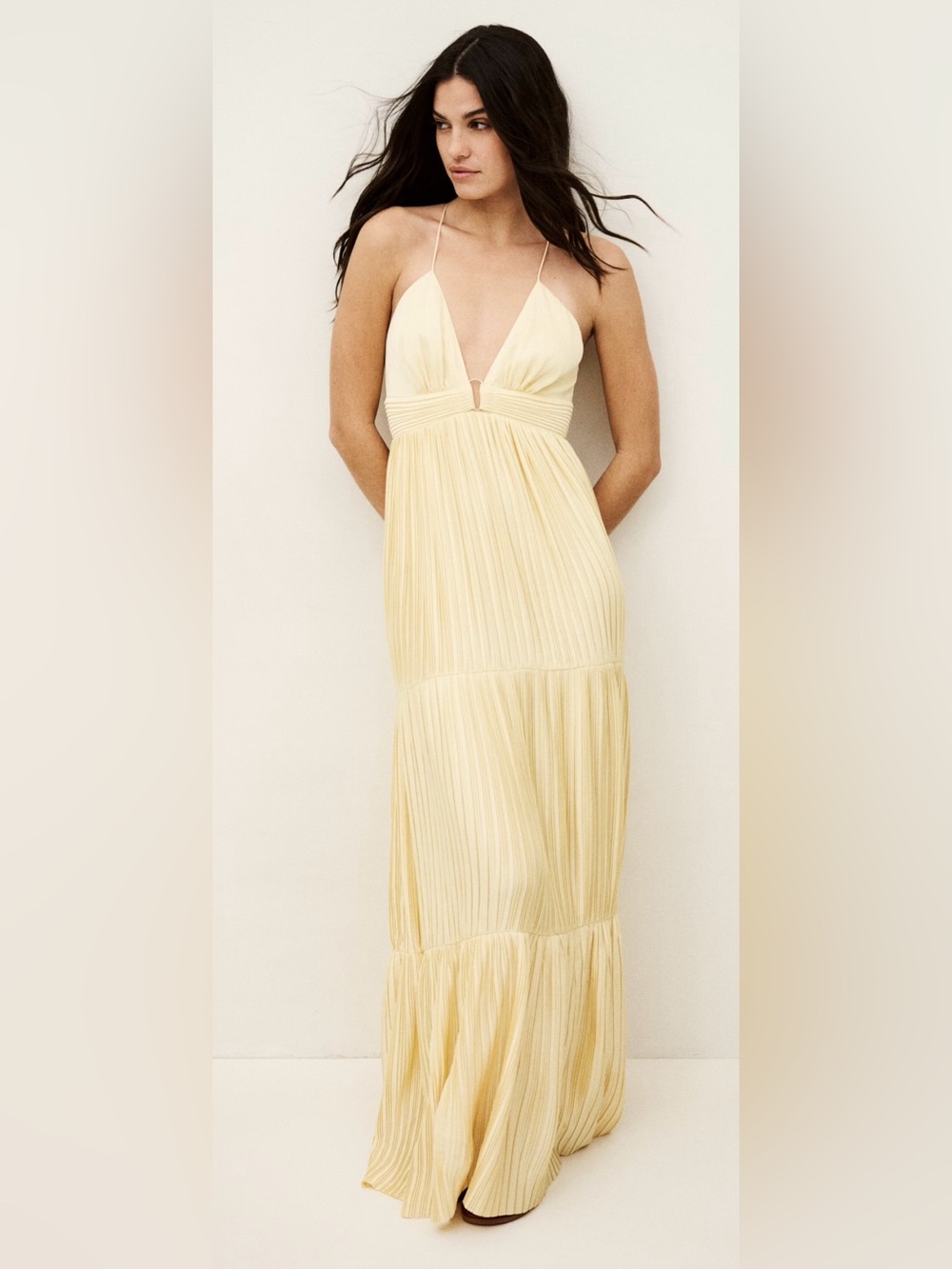 ba&sh Pale Yellow satin Maxi Dress